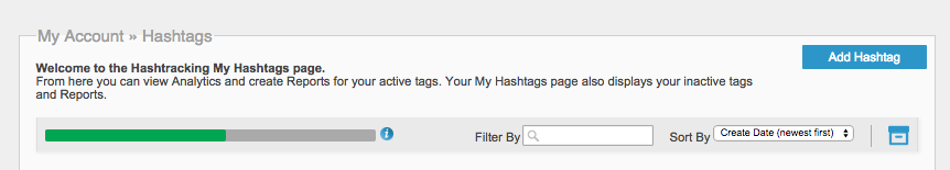 My Account - Adding a new hashtag for tracking analytics screen shot