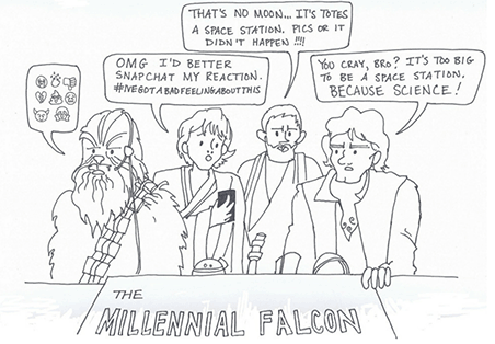 A comic depicting the Millennial Falcon.