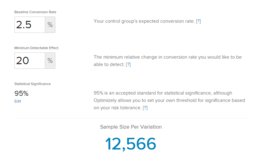 AB testing tips Optimizely size calculator