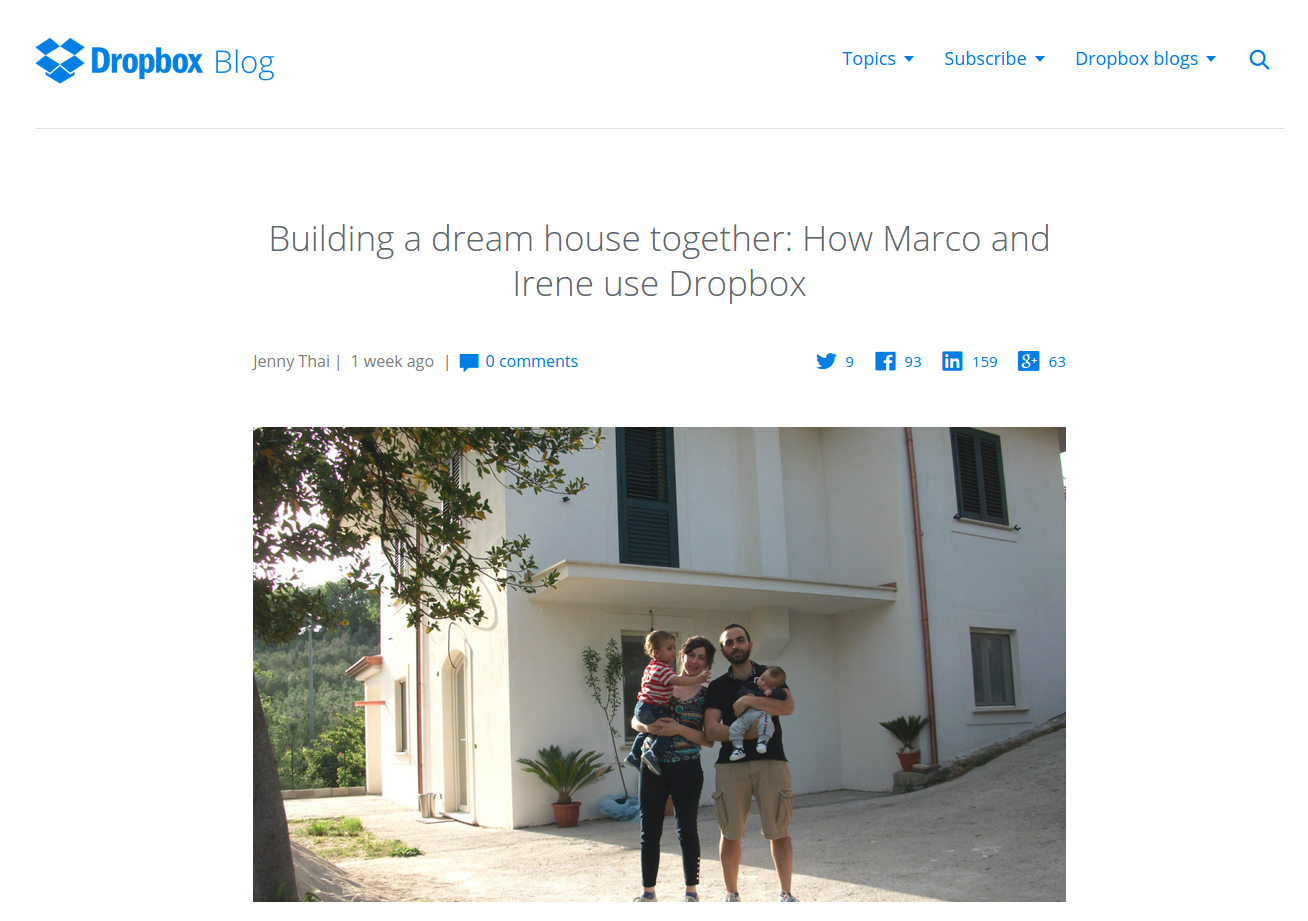 Dropbox uses customer interviews and beautiful photos to liven up their blog.