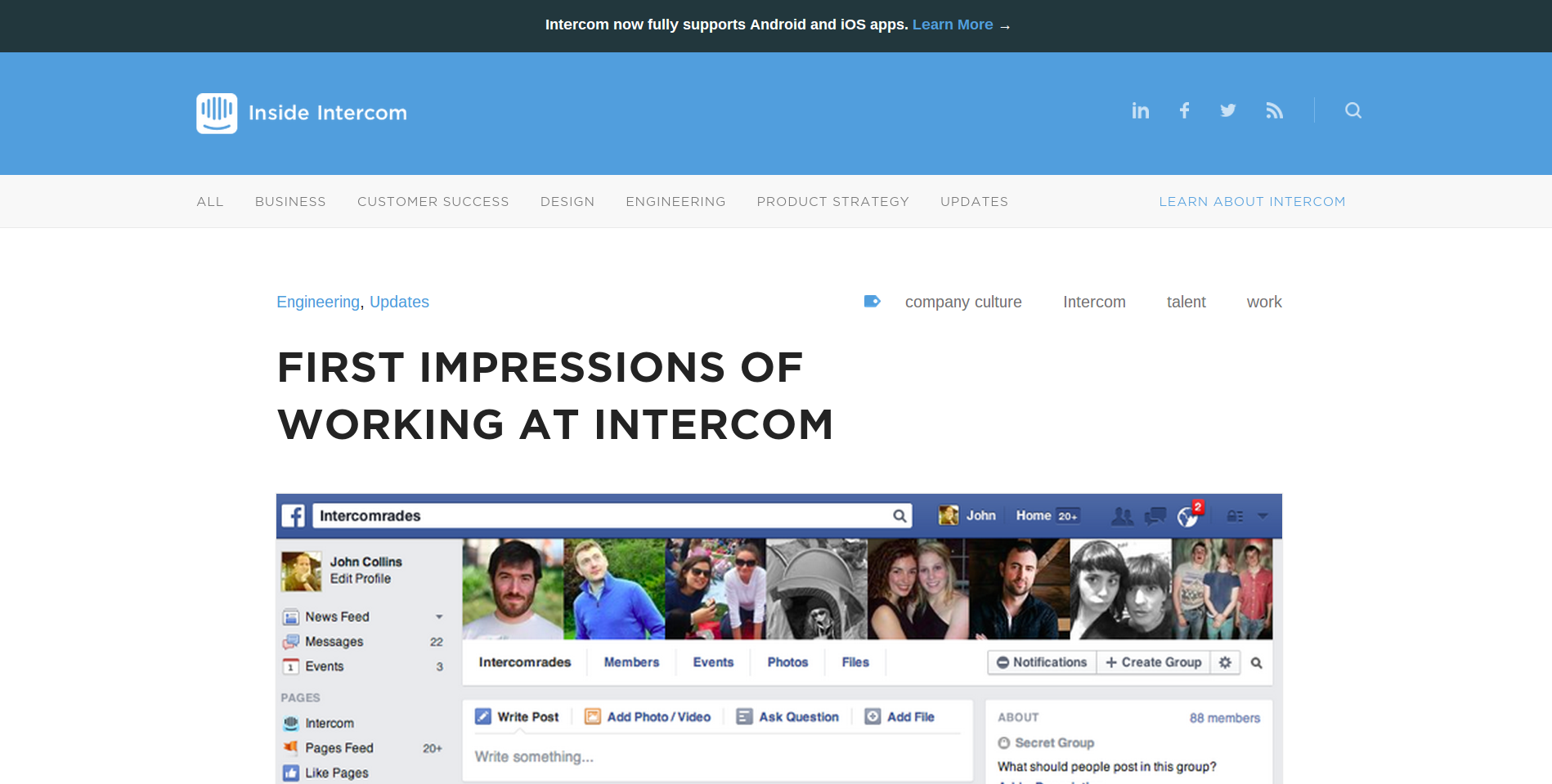 Intercom.io maintains transparency on their blog by inviting employees to contribute.