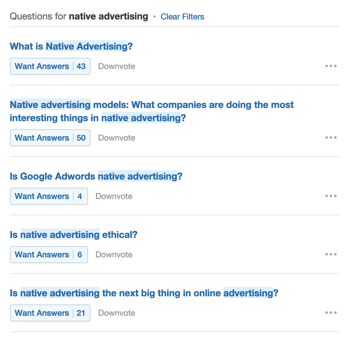 native advertising Quora headline search