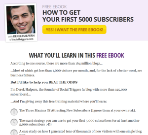 A persuasive landing page for a free e-book from Social Triggers.