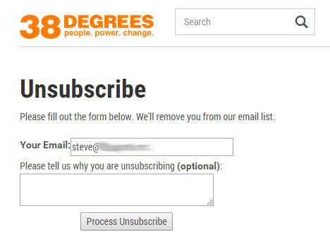 38Degrees unsubscribe screen
