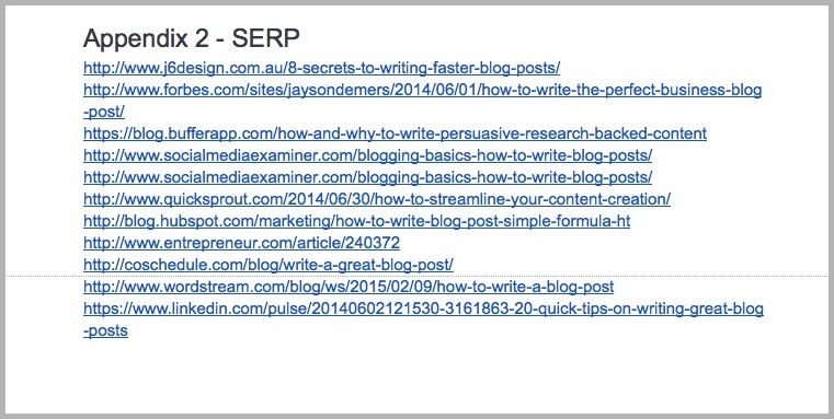 Appendix in writing process template