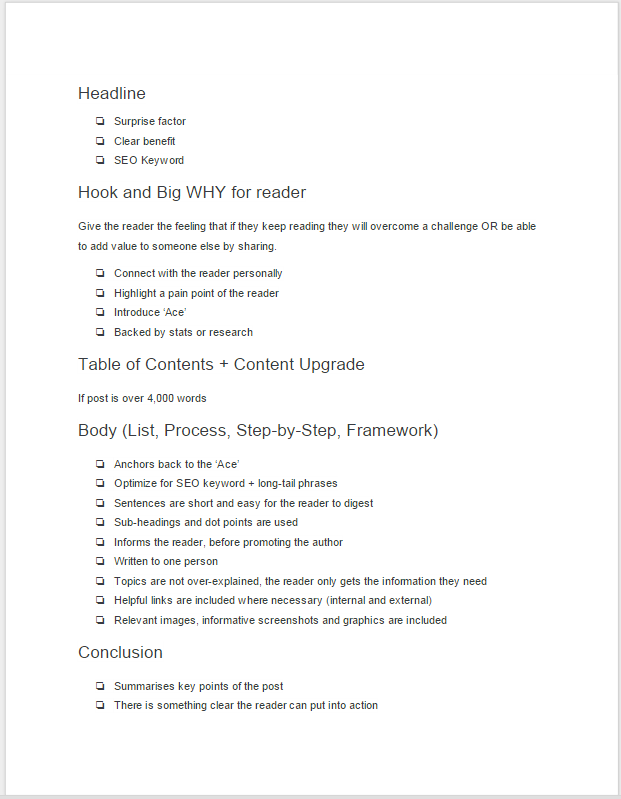 Blog writing process template
