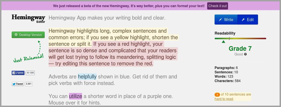 Hemingway portal image for content creations apps