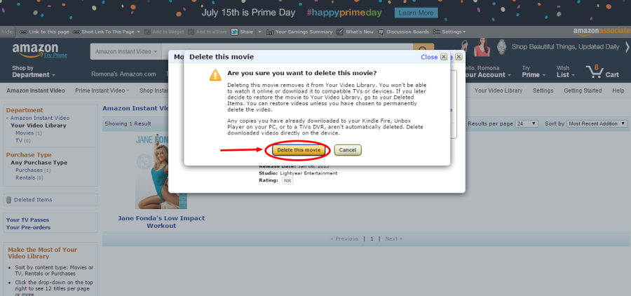 Be sure you want to delete the Instant Video