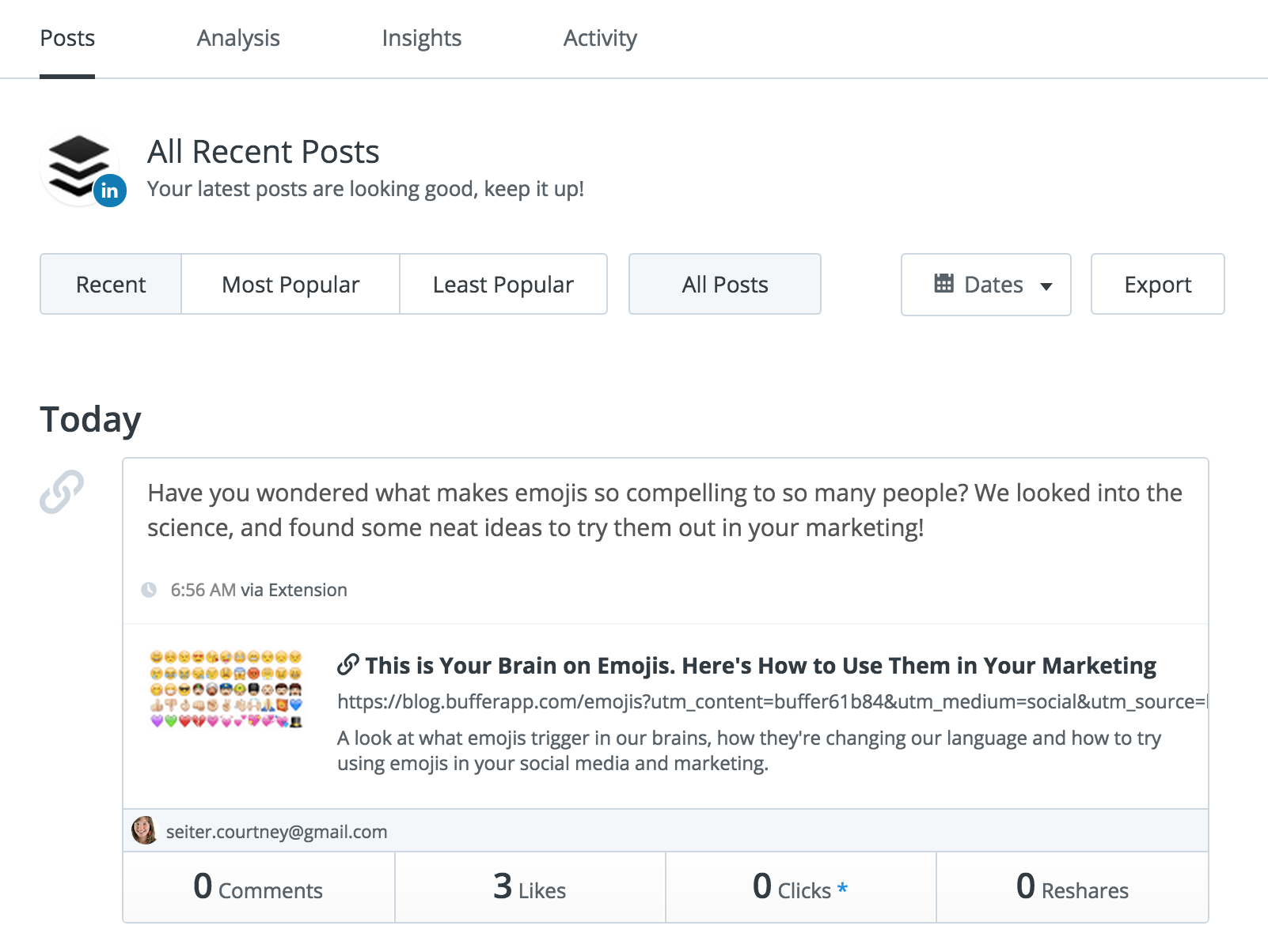 LinkedIn Analytics in Buffer