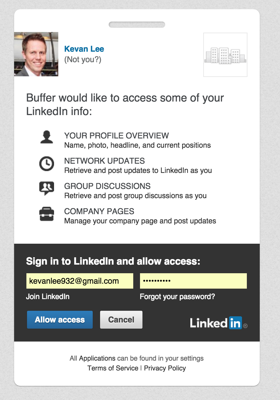 LinkedIn login credentials