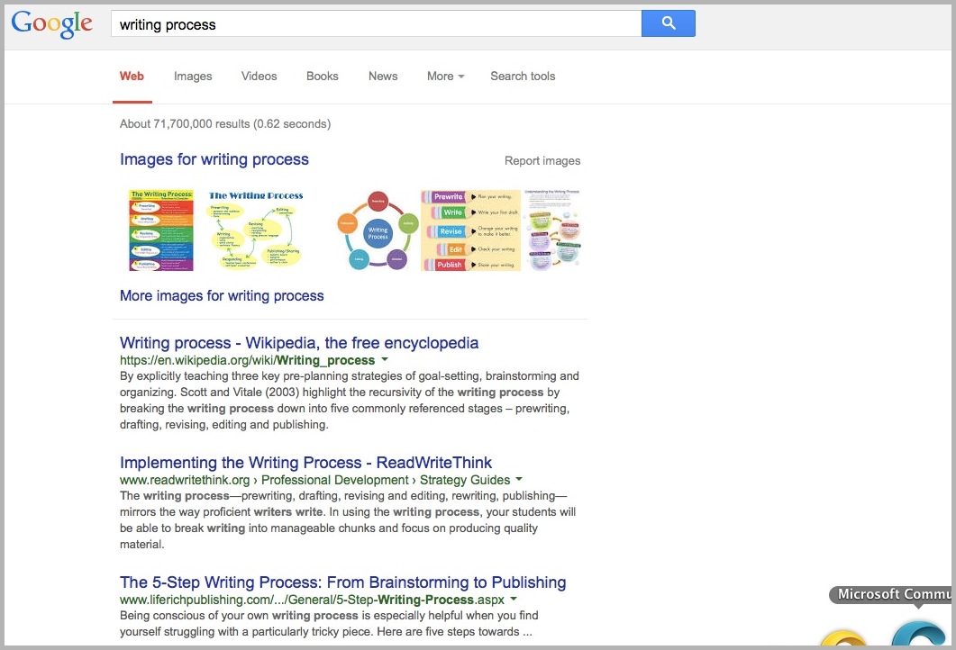 Writing process search in Google
