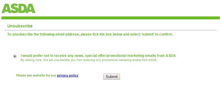 George.com unsubscription screen