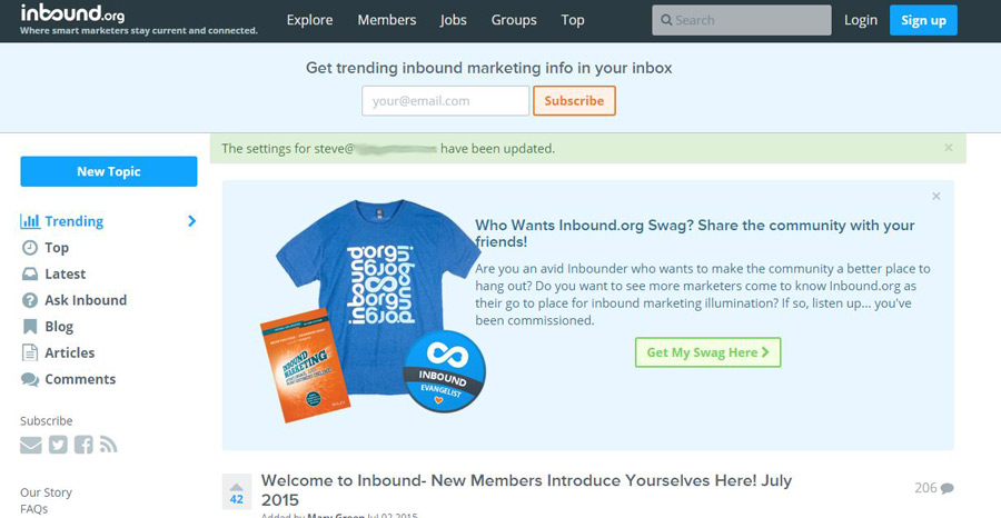 Inbound.org unsubscribe screen