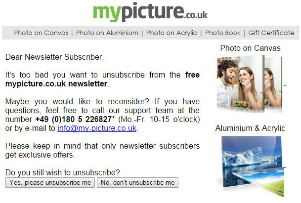 MyPicture unsubscribe screen one