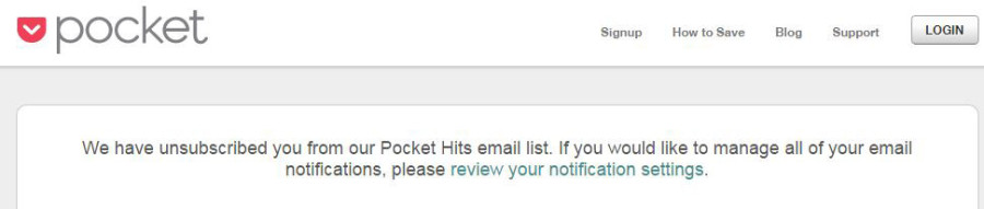 Pocket unsubscribe screen