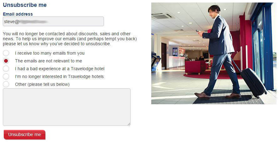 Travelodge unsubscription form