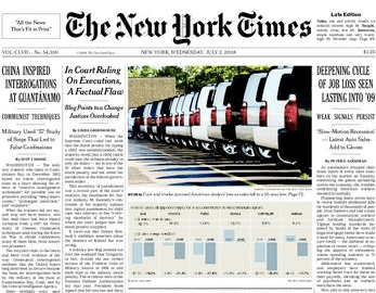 Above the fold: the top half of the New York Times, July 2, 2008 