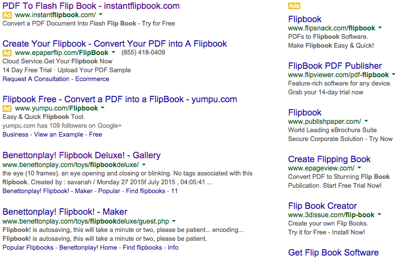 Flipbook search results