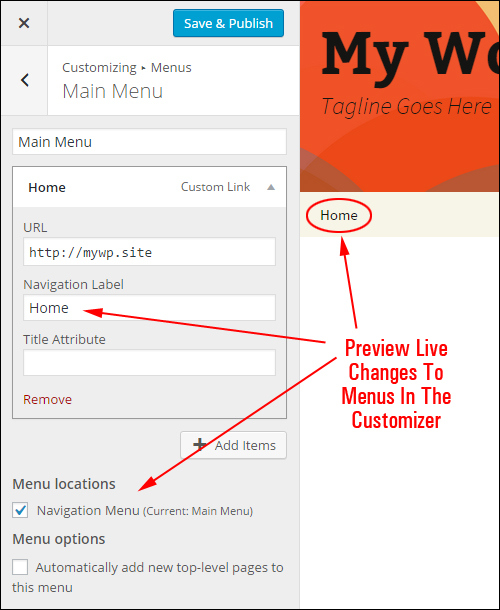 WordPress version 4.3 - Menus In The Customizer