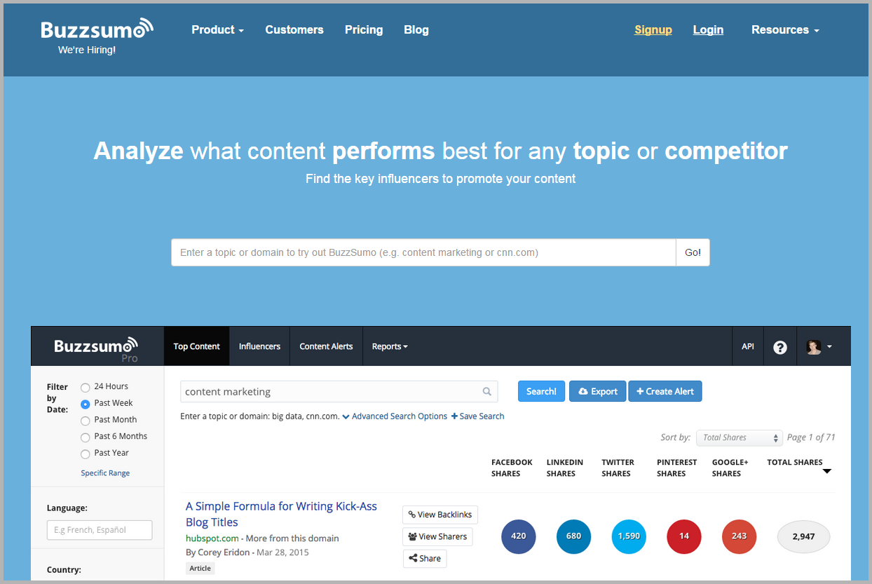 buzzsumo screencap- social media marketing campaign