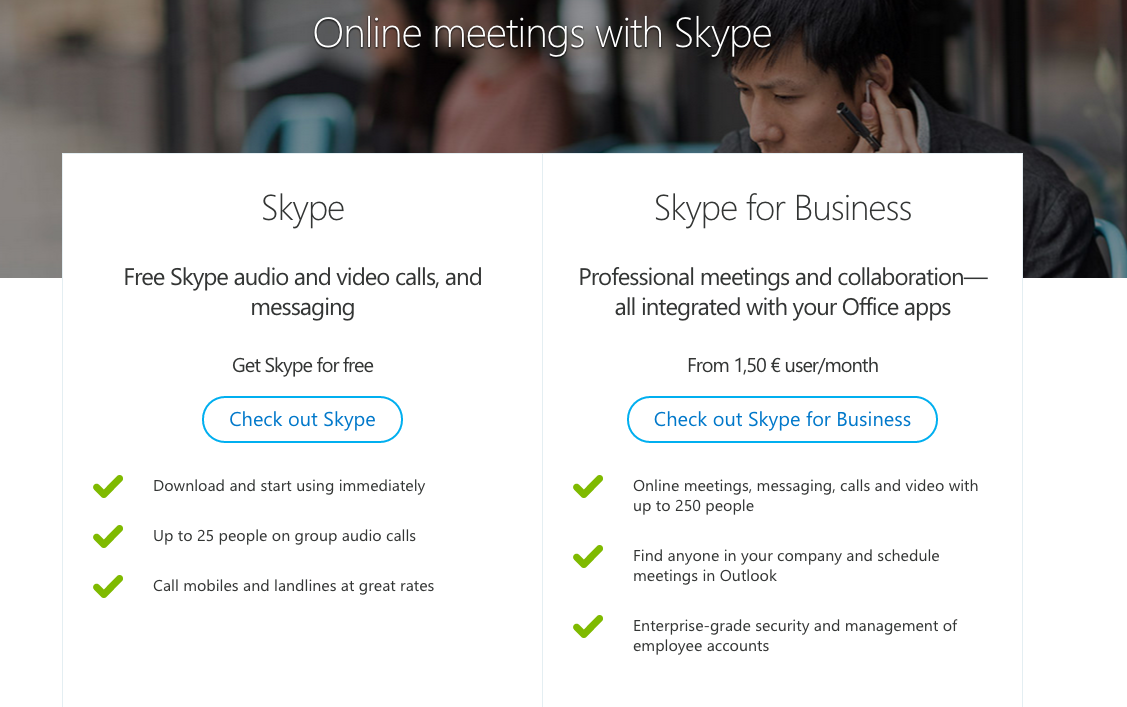 Skype vs Skype Business features list