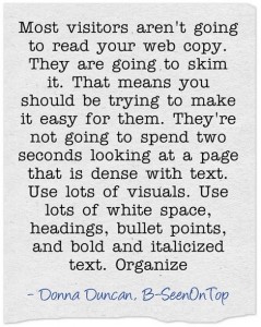 picture of a blurb of text that has no spacing, no punctuation - not at all easy to read or inviting. It appears on the key to seo copywriting success page on the b-seenontop small business seo blog.