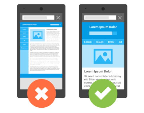On the left: responsive design not applied, or not applied correctly. On the right: good responsive design makes it easy for the reader to engage with and react to the content. Image from Google.