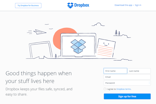 Dropbox signup page
