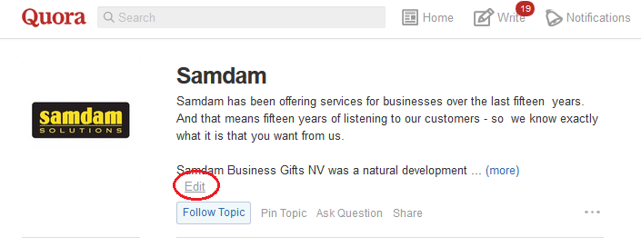 Setup a page on quora