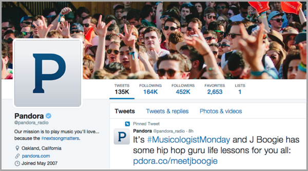 Twitter Pandora example - launch your app on social media