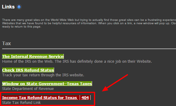 A red-highlighted broken link
