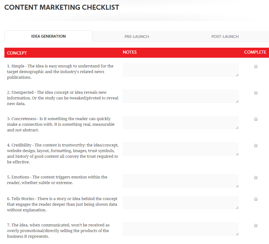 content marketing checklist seige media