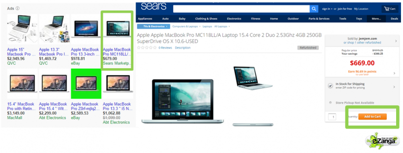 Sears PPC Ad and Landing Page for a Apple MacBook Pro
