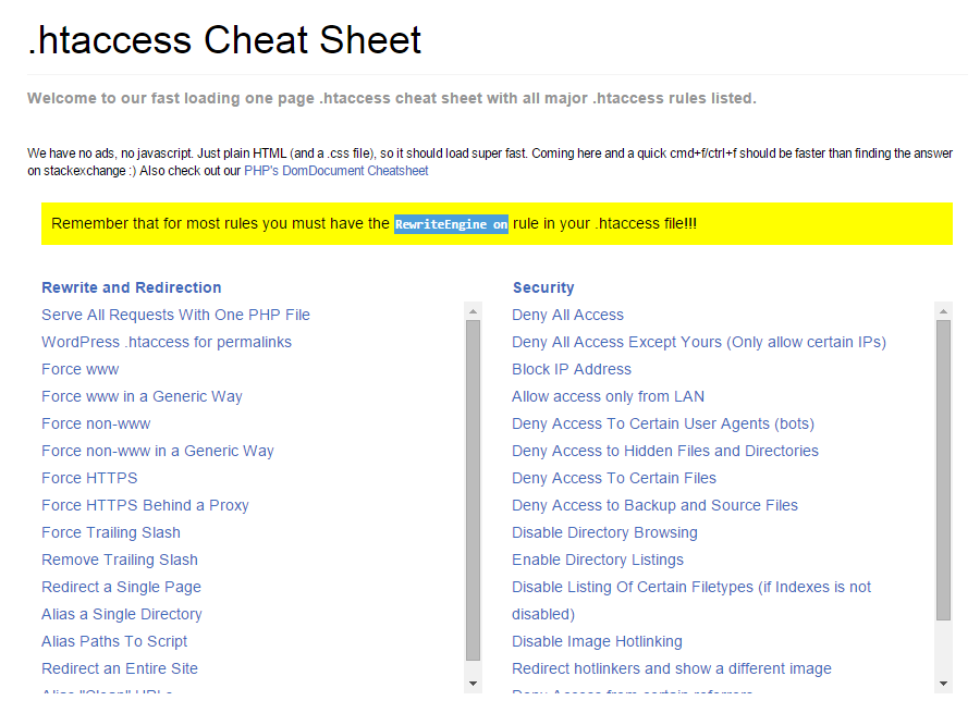 .htaccess cheat sheet