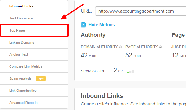MOZ OSE top pages option