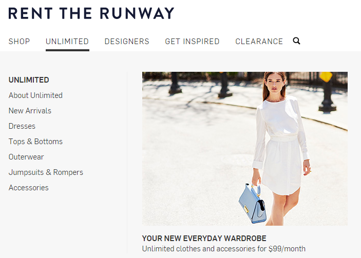 Retail marketing image showing rent the runways site