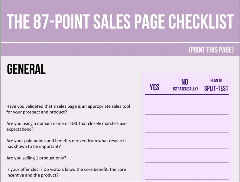 sales page checklist