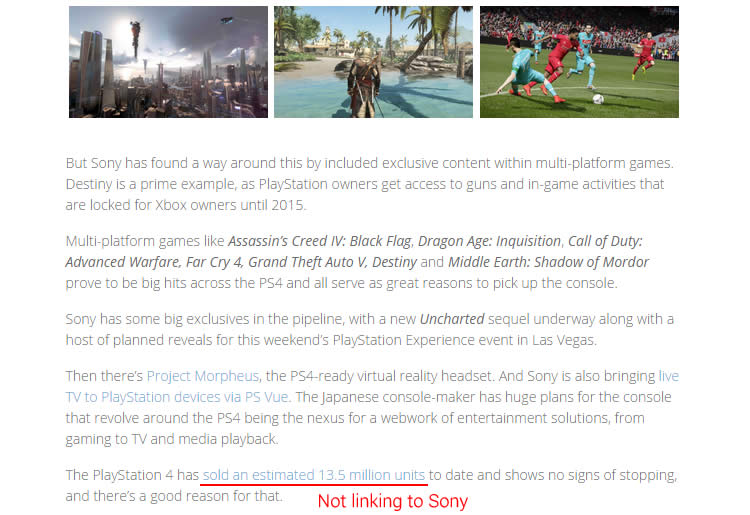 This is a screen captured from BSN - a popular news site for gamers. Note that the author is linking to Game Spot as the news source instead of the original Sony