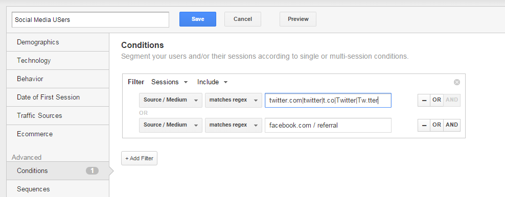 Google Analytics Segments Dark Social Media Network Accounts Acquisition Overview