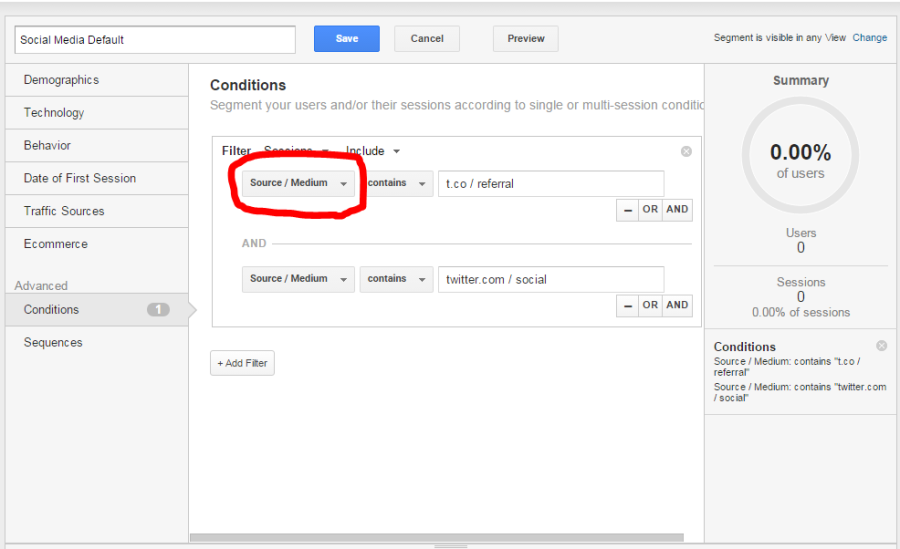 Google Analytics Segments Dark Social Media Network Accounts Acquisition Overview