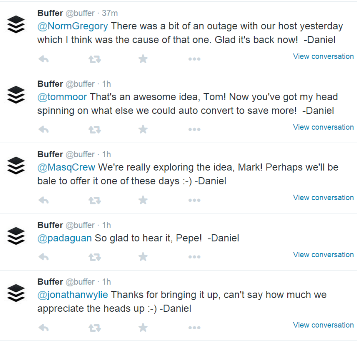 Buffer is a company that uses social media to interact with its audience