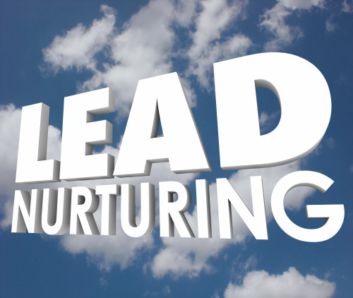 Lead Nurturing 3d words on a cloudy blue sky to illustrate a selling process of educating prospects, customers and clients about your products and services