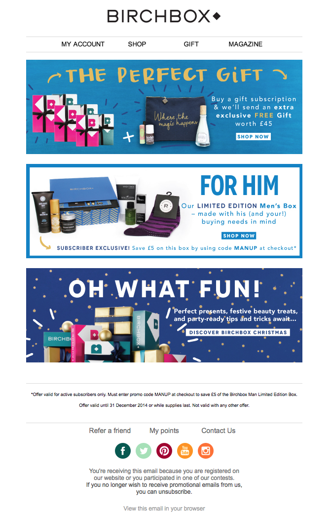 BirchBox holiday email example