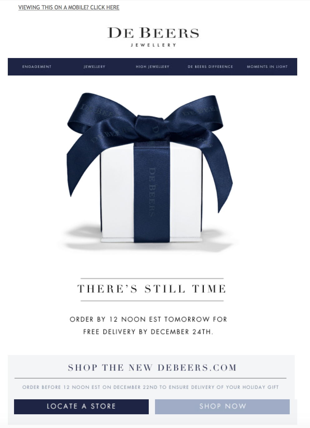 De Beers holiday email example