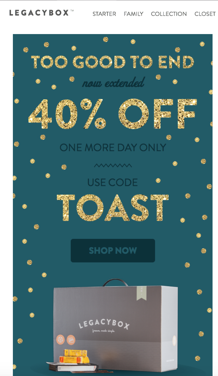 Legacy box holiday email example