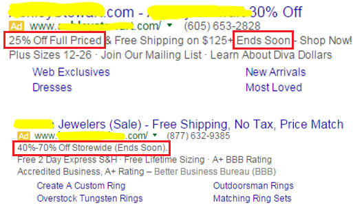 AdWords CTR example of ad customizers 