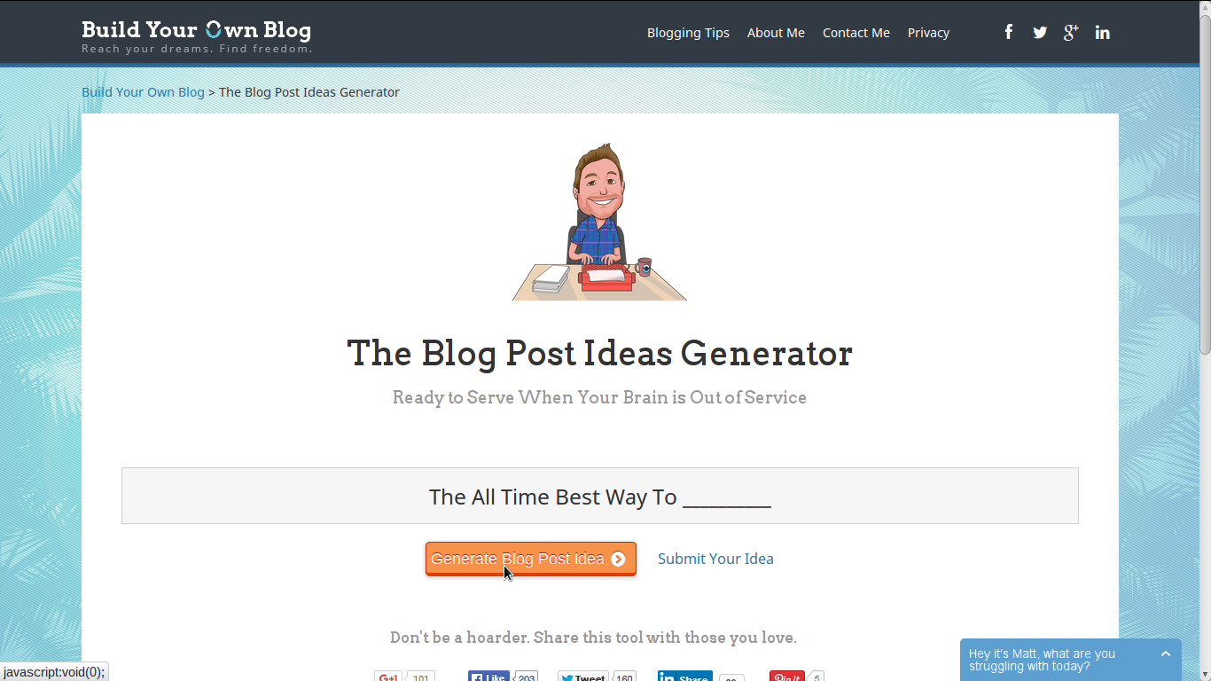 The Blog Post Ideas Generator by buildyourownblog.net