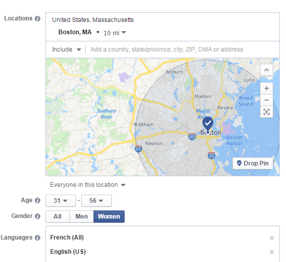 Facebook audience location targeting screenshot