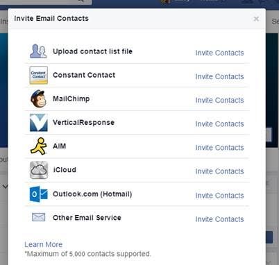 Facebook features Import Email Contacts
