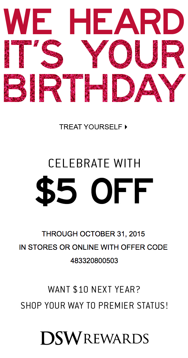 Birthday email example from DSW